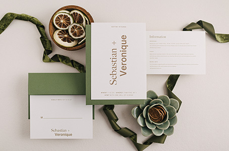 flat lay wedding invitation