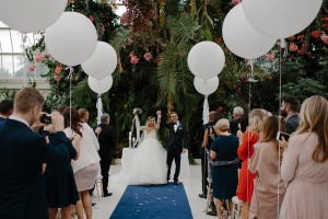 bride and groom celebrate after getting married