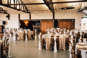 tables and chairs in a wedding venue