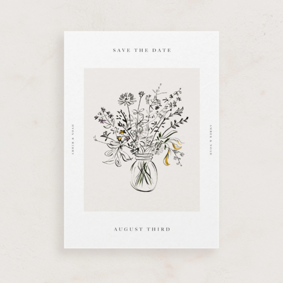 abstract floral sketch save the date card