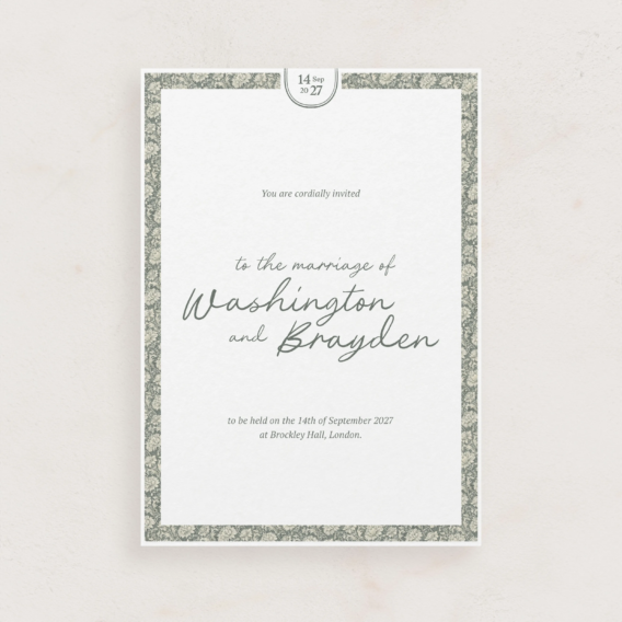 wedding invite with green botanical border