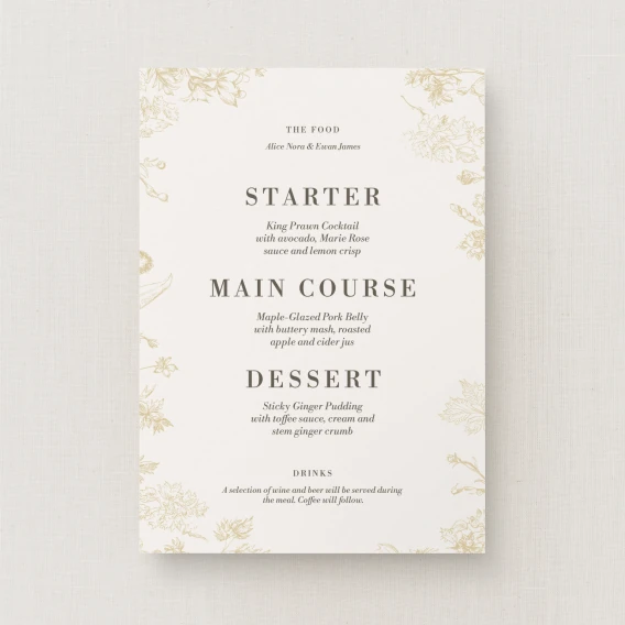 Caell Collection Wedding Menu Sign