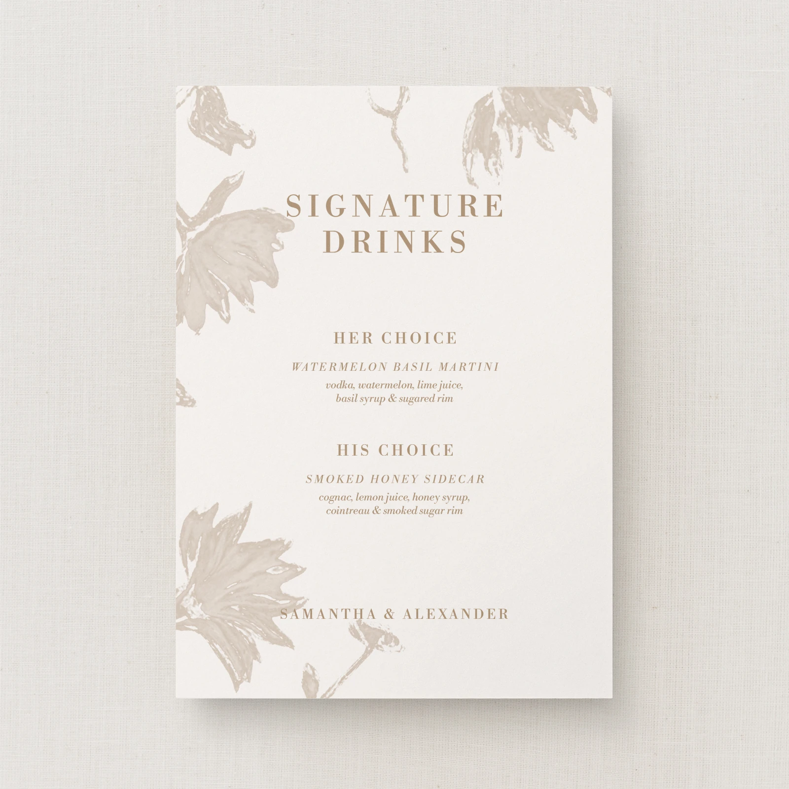 Cassis Collection Signature Drinks Sign