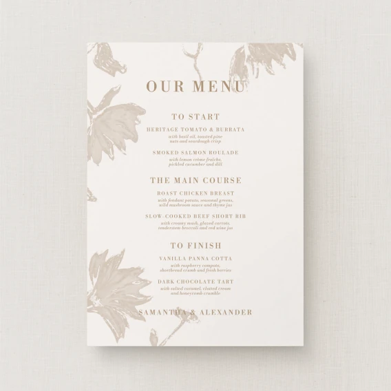 Cassis Collection Wedding Menu Sign