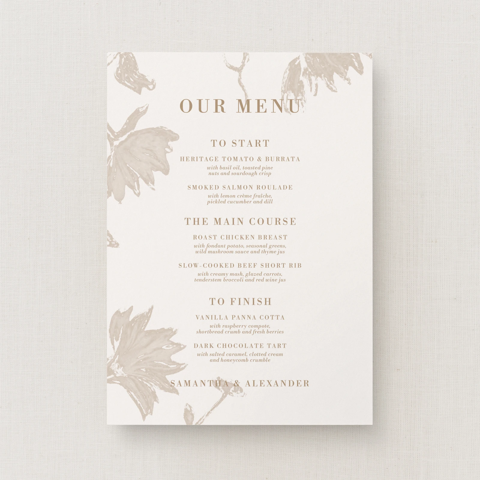 Cassis Collection Wedding Menu Sign