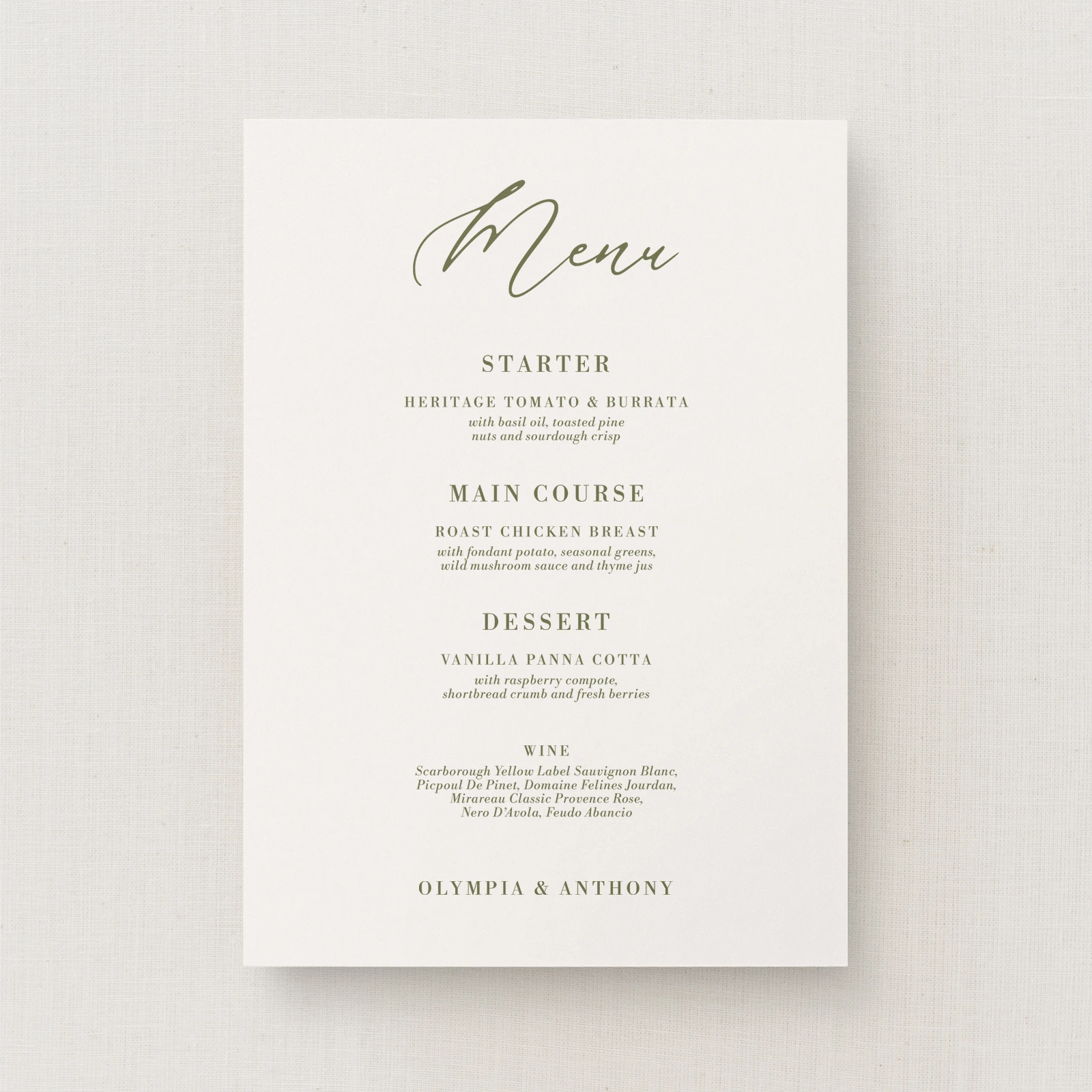 Civita Collection Wedding Menu (Standard)