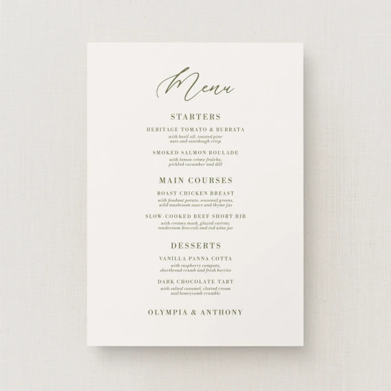 Civita Collection Wedding Menu Sign