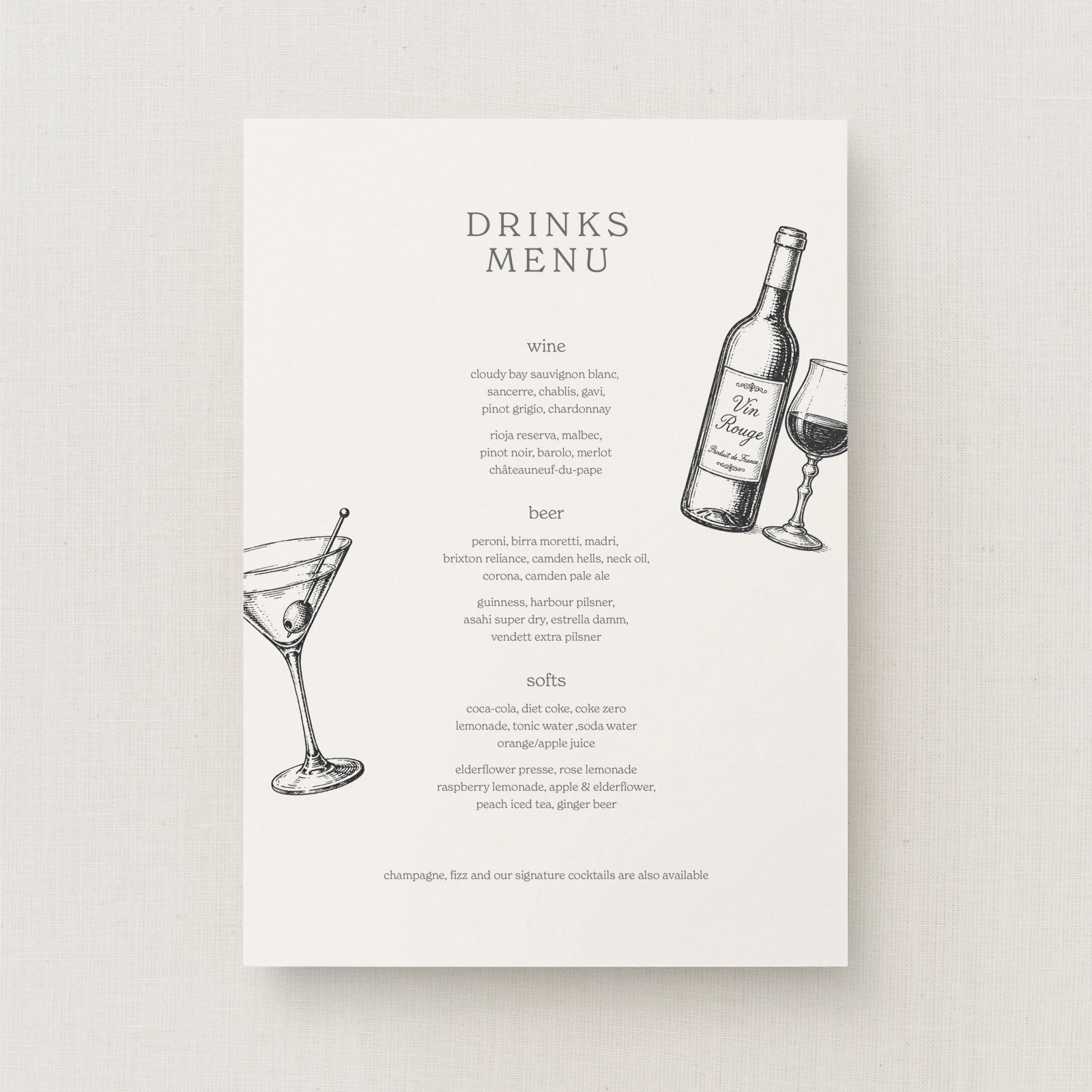 Fitz Collection Drinks Menu