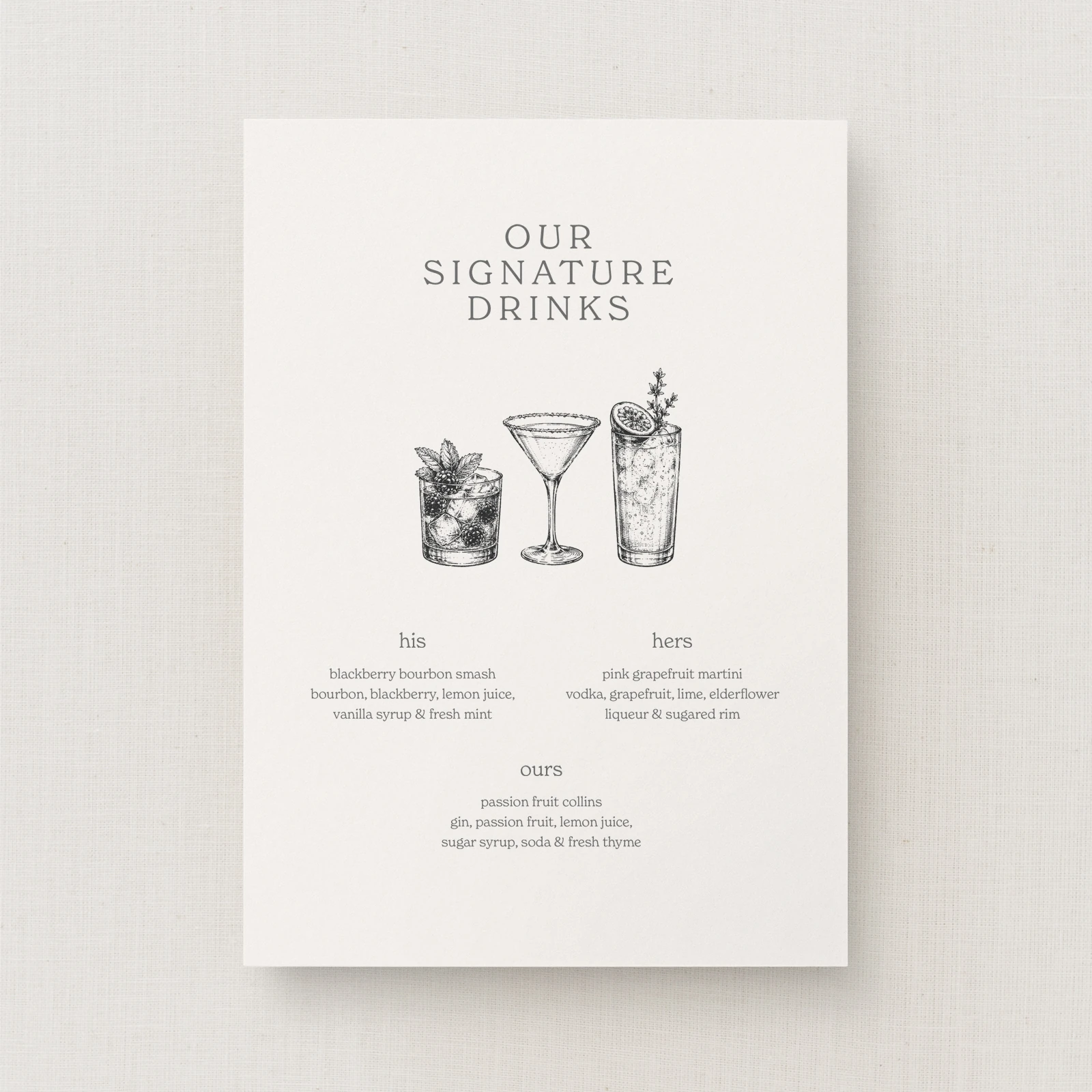 Fitz Collection Signature Drinks Sign
