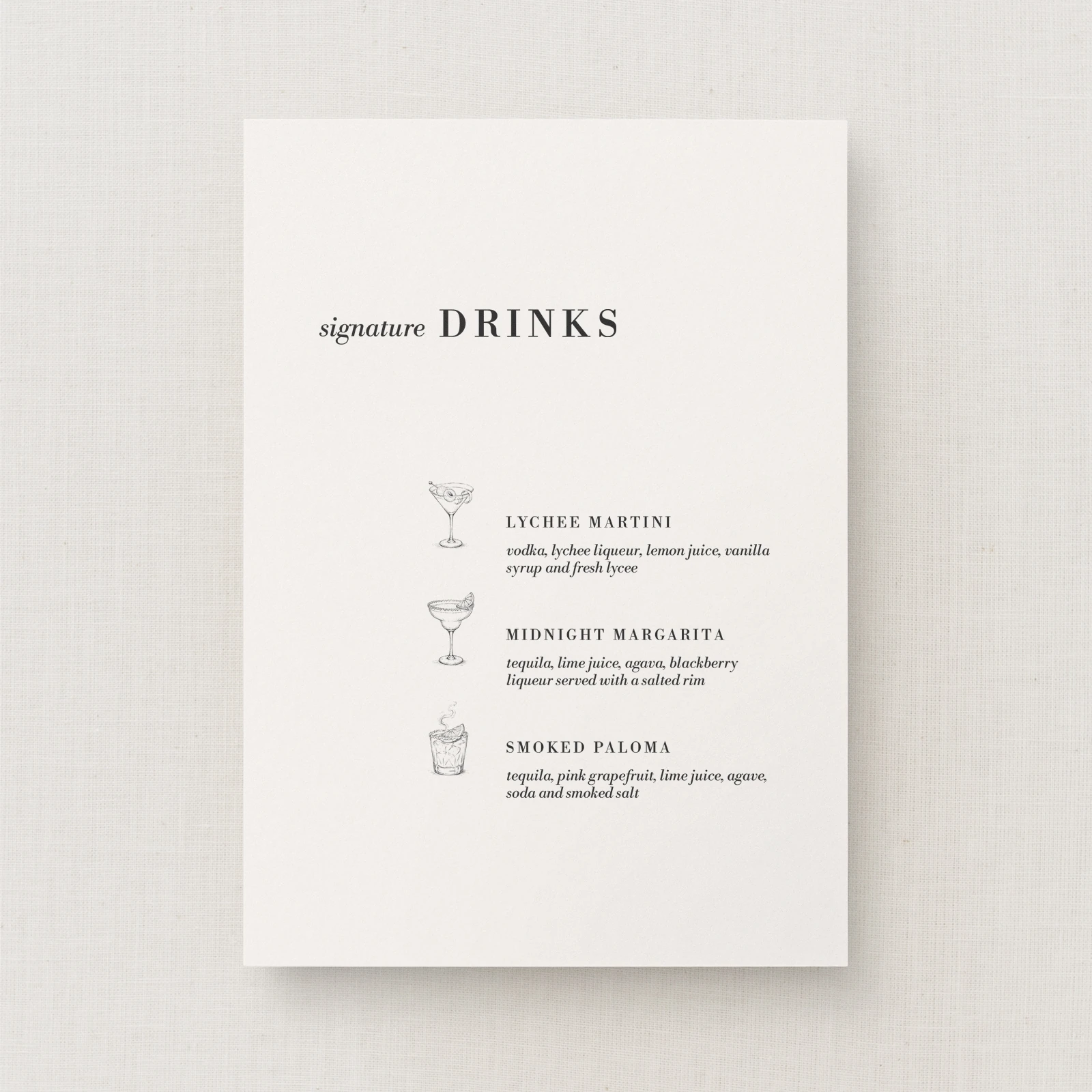 Hagen Collection Signature Drinks Sign