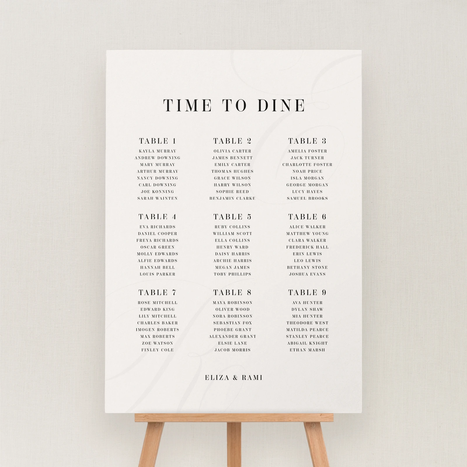 Tamara Collection Seating Chart Sign