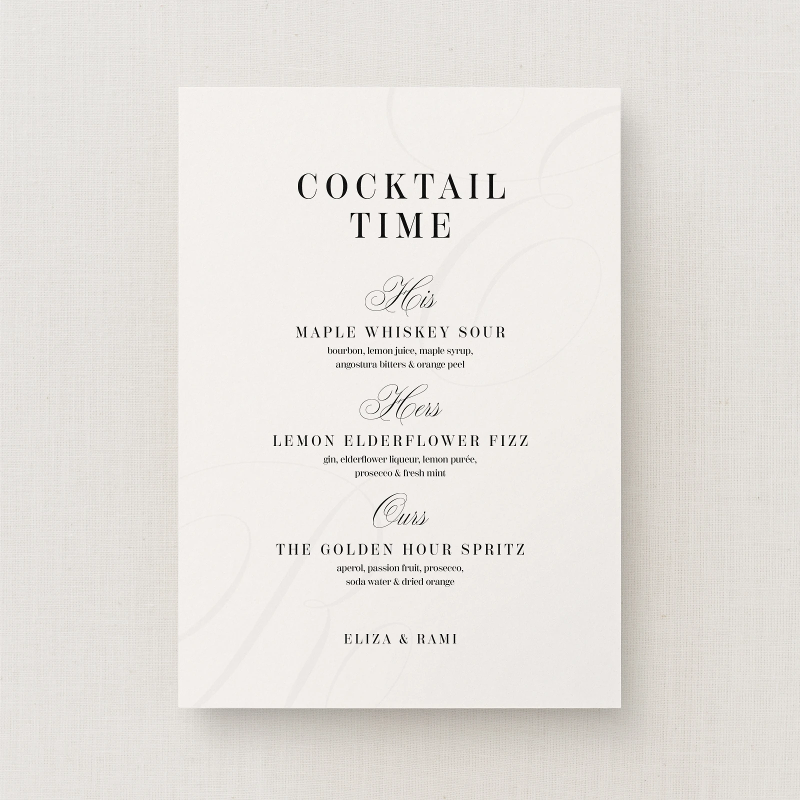 Tamara Collection Signature Drinks Sign