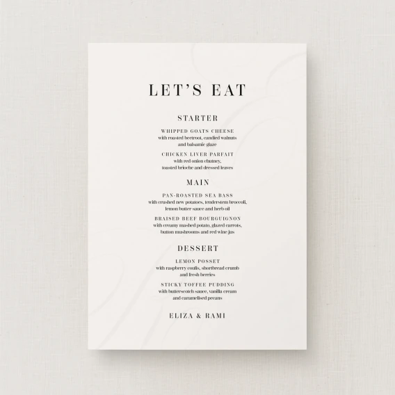 Tamara Collection Wedding Menu Sign