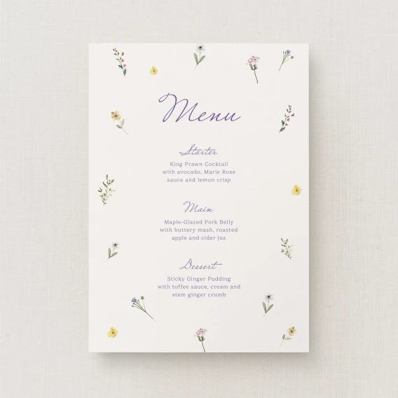 Wilde Collection Wedding Menu Sign