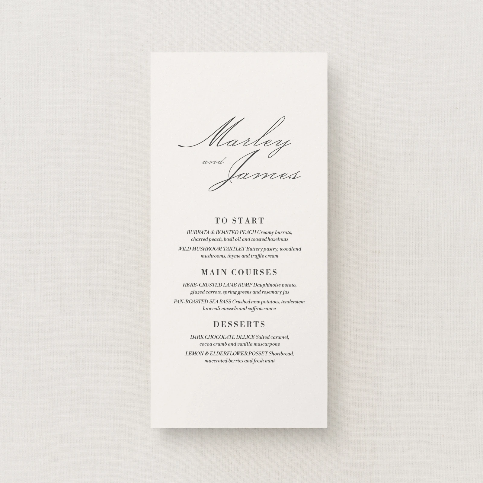 Zafra Collection Wedding Menu (Narrow)