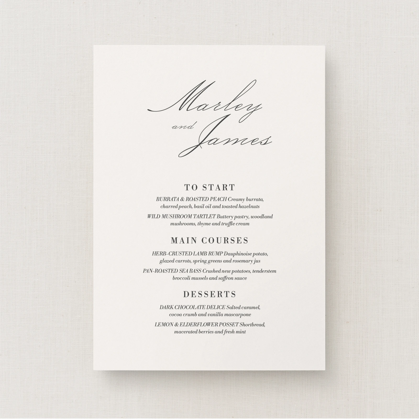 Zafra Collection Wedding Menu (Standard)