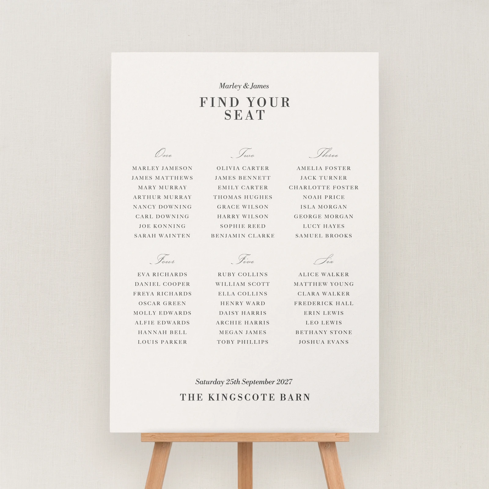 Zafra Collection Seating Chart Sign