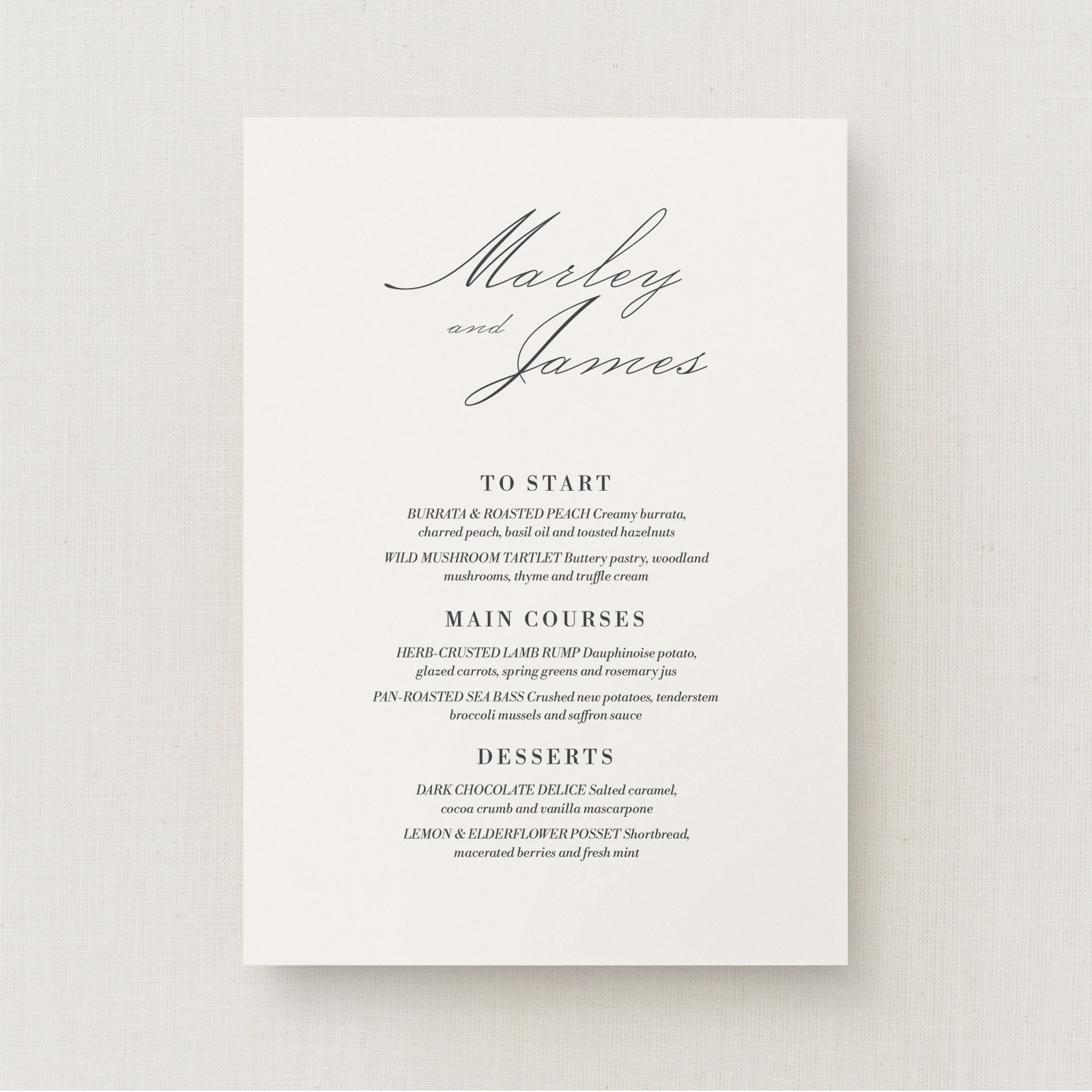Zafra Collection Wedding Menu Sign